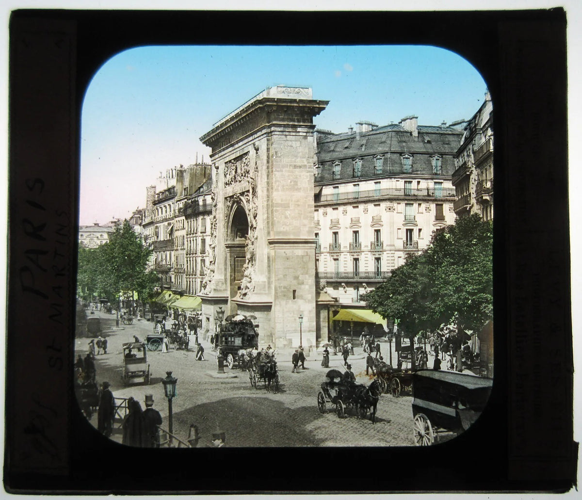 PORTE ST MARTINS, FRANCE. HAND COLORED PHOTO ON GLASS.