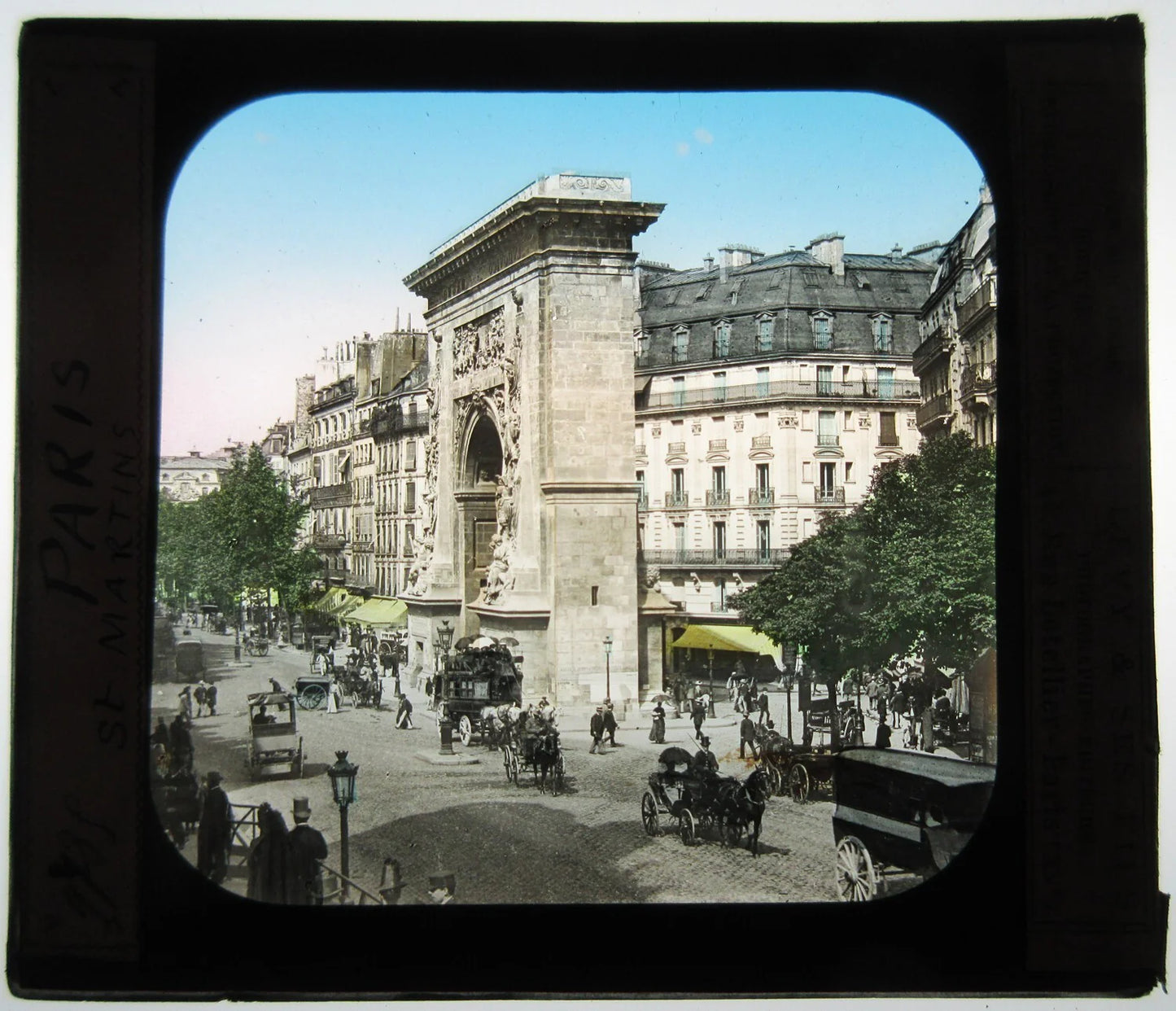 PORTE ST MARTINS, FRANCE. HAND COLORED PHOTO ON GLASS.