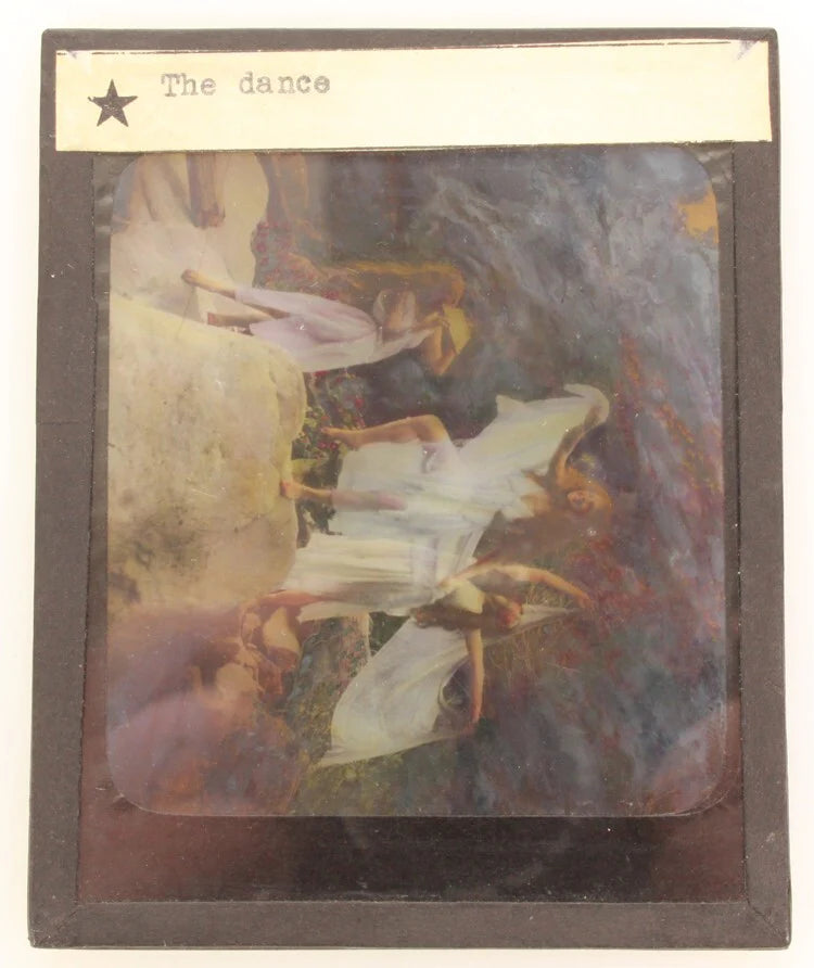 UNIQUE COLOR PHOTO ON GLASS OF BEAUTIFUL SULTRY DANCING WOMEN DRESSED AT NYMPHS