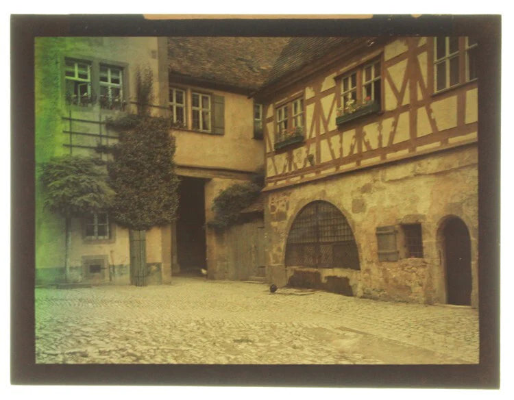 AUTOCHROME OF BEAUTIFUL OLD EUROPEAN STREET AND TRADTIONAL BUILDINGS
