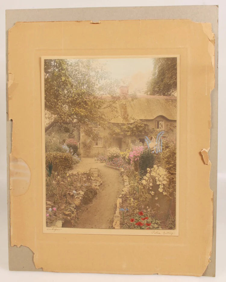 10X14 SIGNED PHOTO BY WALLACE NUTTING OF WOMAN IN BEAUTIFUL GARDEN