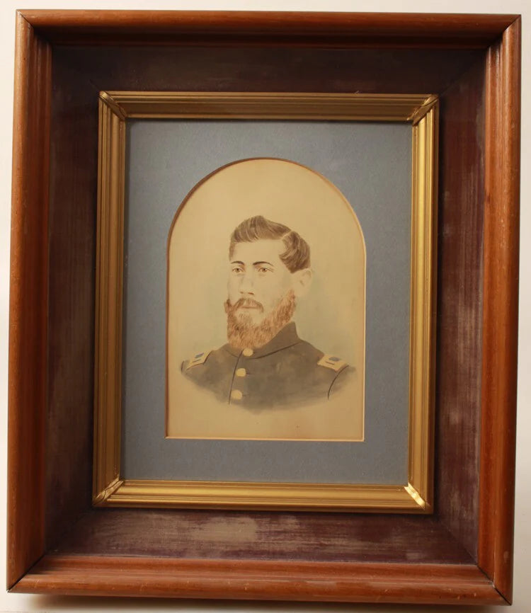 TINTED SALT PHOTO PORTRAIT OF CIVIL WAR SOLDIER IN SHADOW BOX FRAME