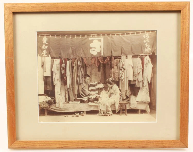 JAPANESE COTHING VENDOR HANDTINTED ALBUMEN, FRAMED