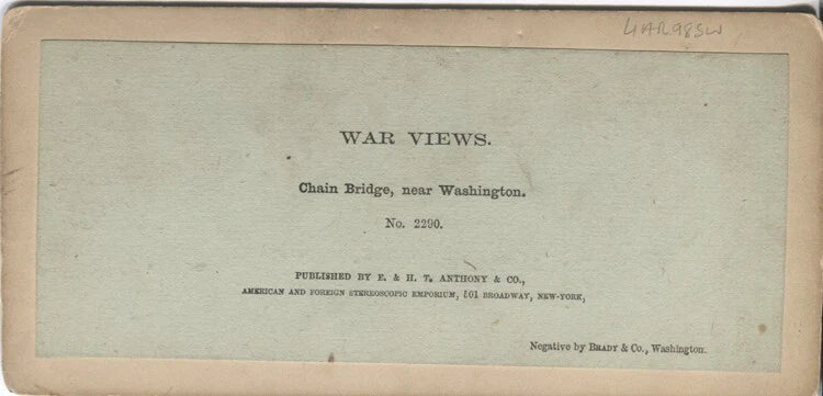 Vintage Civil War era stereoview: Young man watching Chain Bridge photo