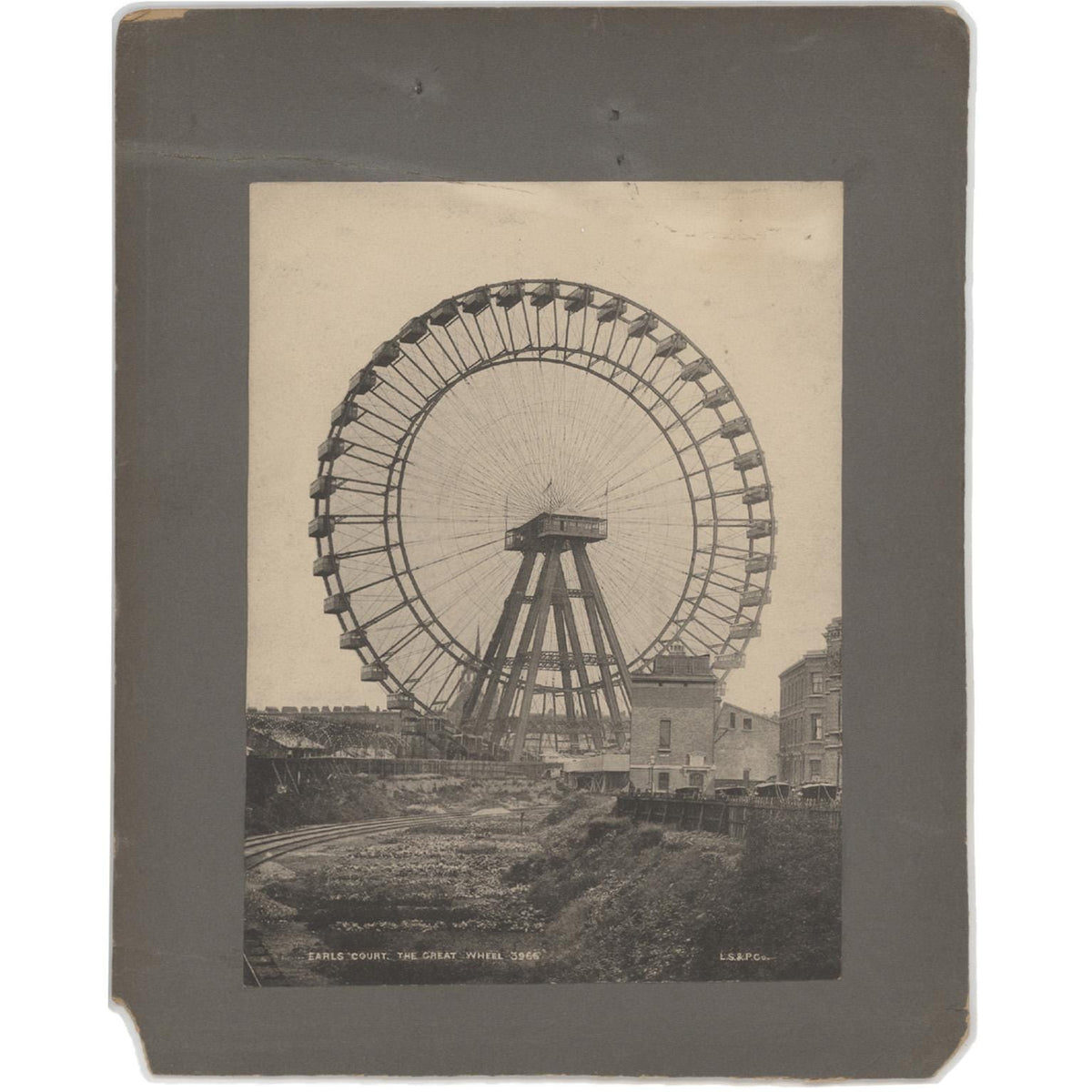 Antique Albumen Photograph of The Great Wheel, Earls Court London Historic Fairground Ferris Wheel