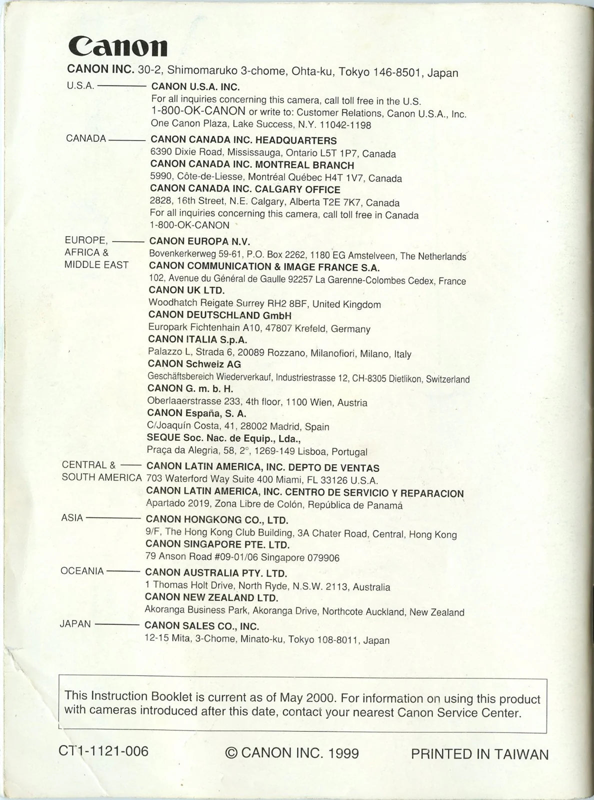 Original Manual for Canon Rebel 2000 Camera