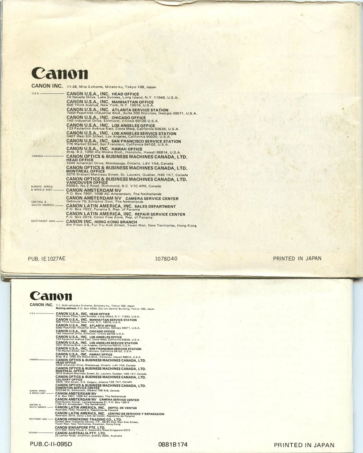 Set of 2 Original Canon Manuals for AE-1 and FD Lenses