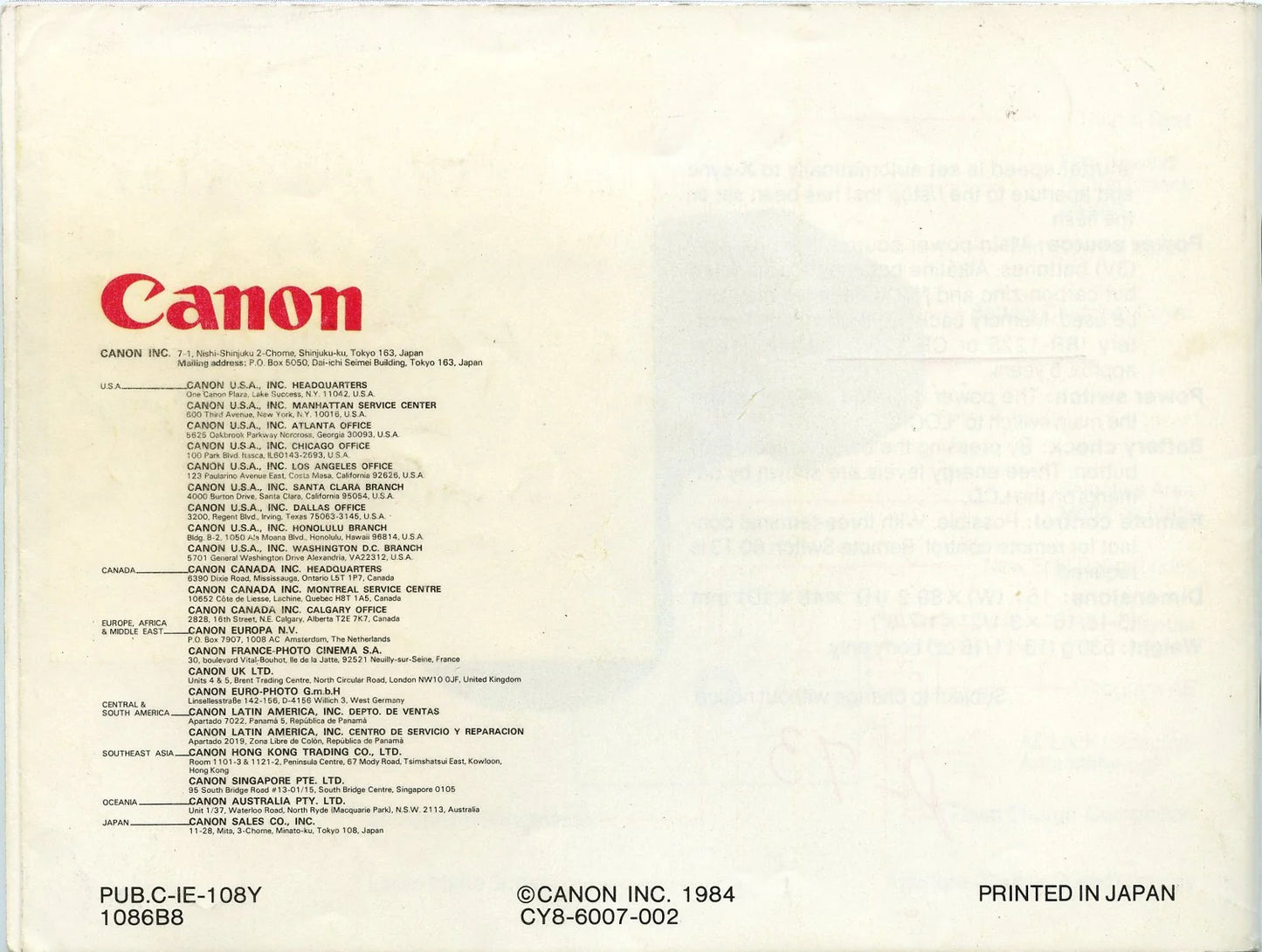 Original Manual for Canon T70 Camera