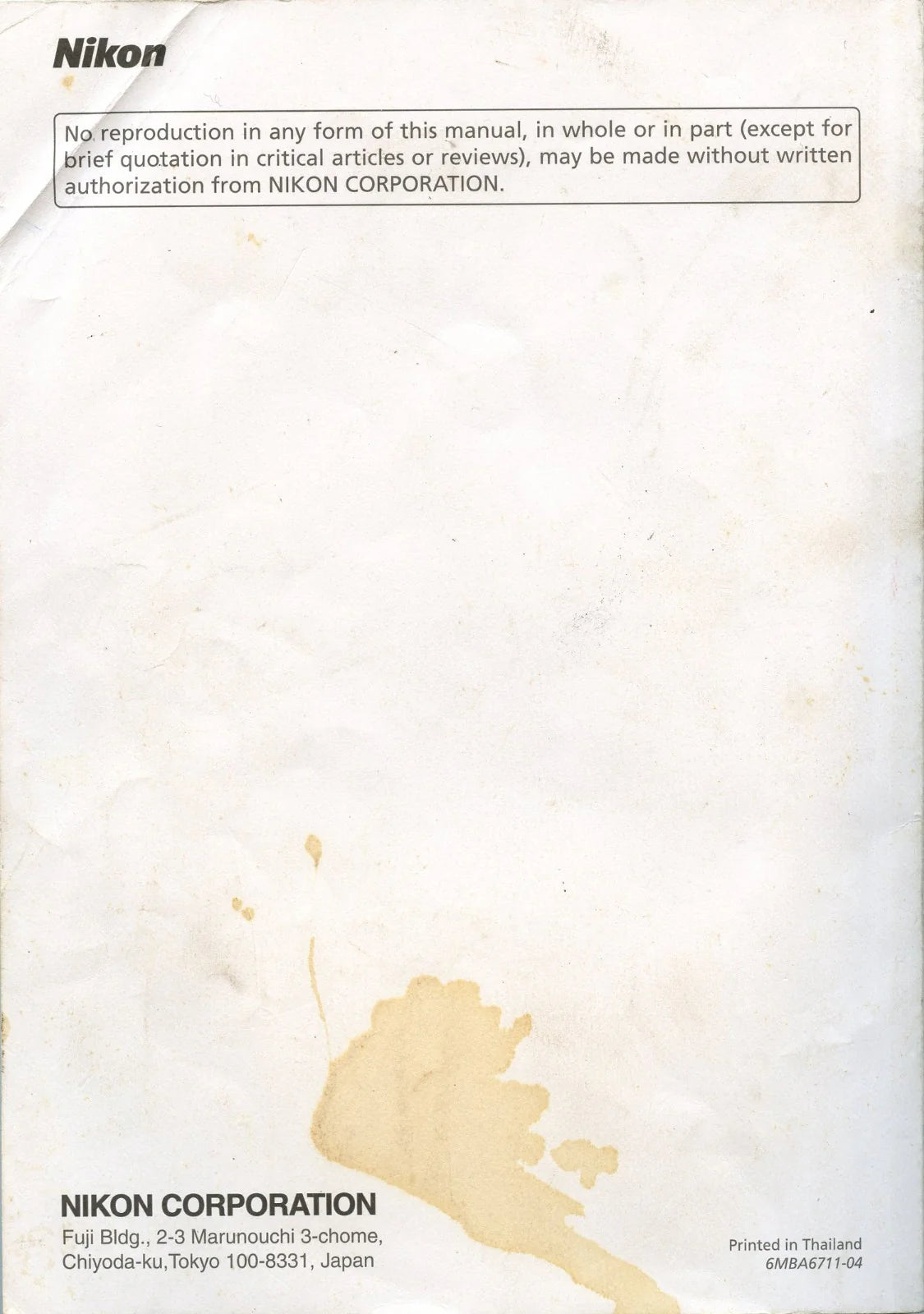 Original Manual for Nikon D80 Camera