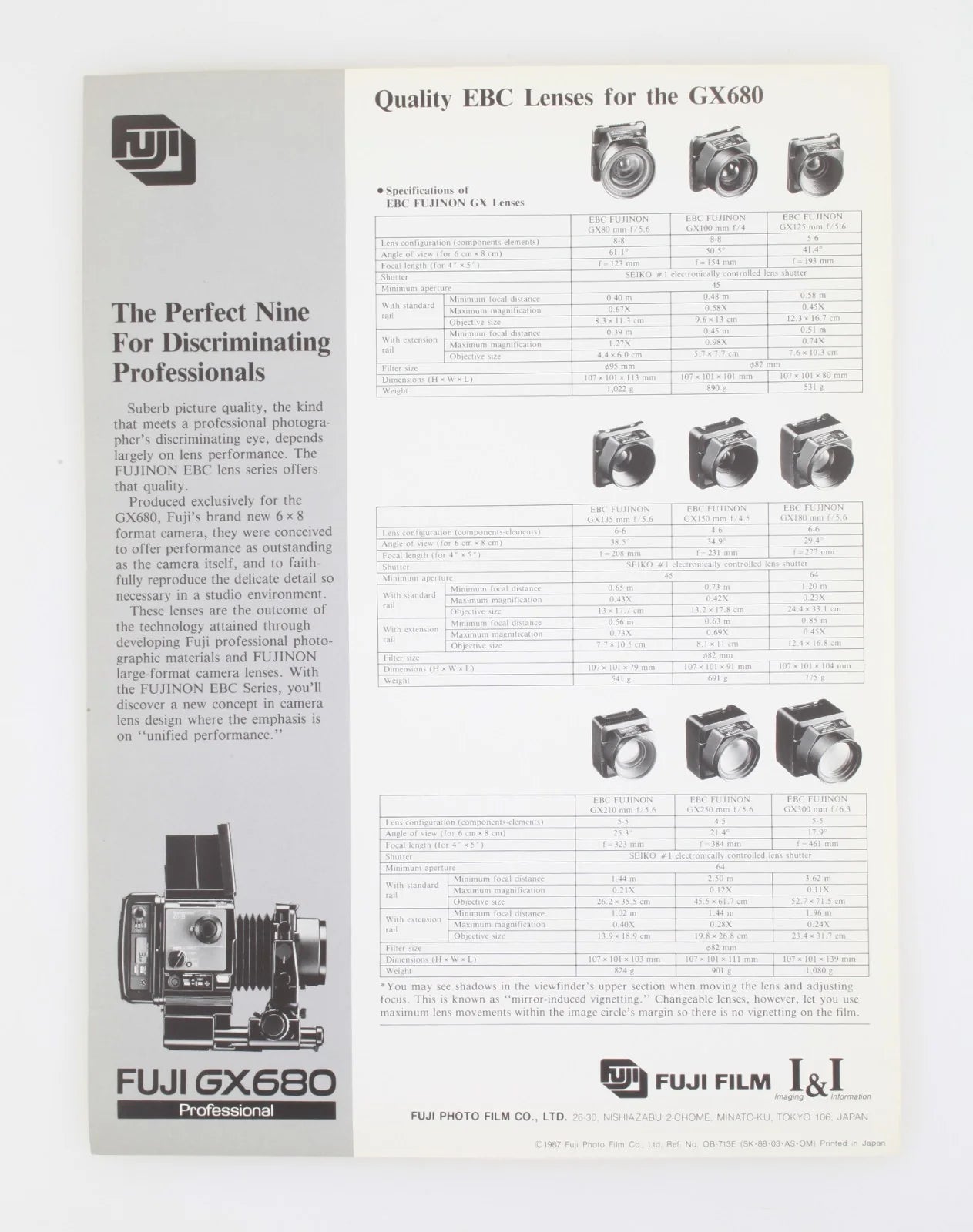 Original Fujifilm Brochure for GX680 Professional Lenses