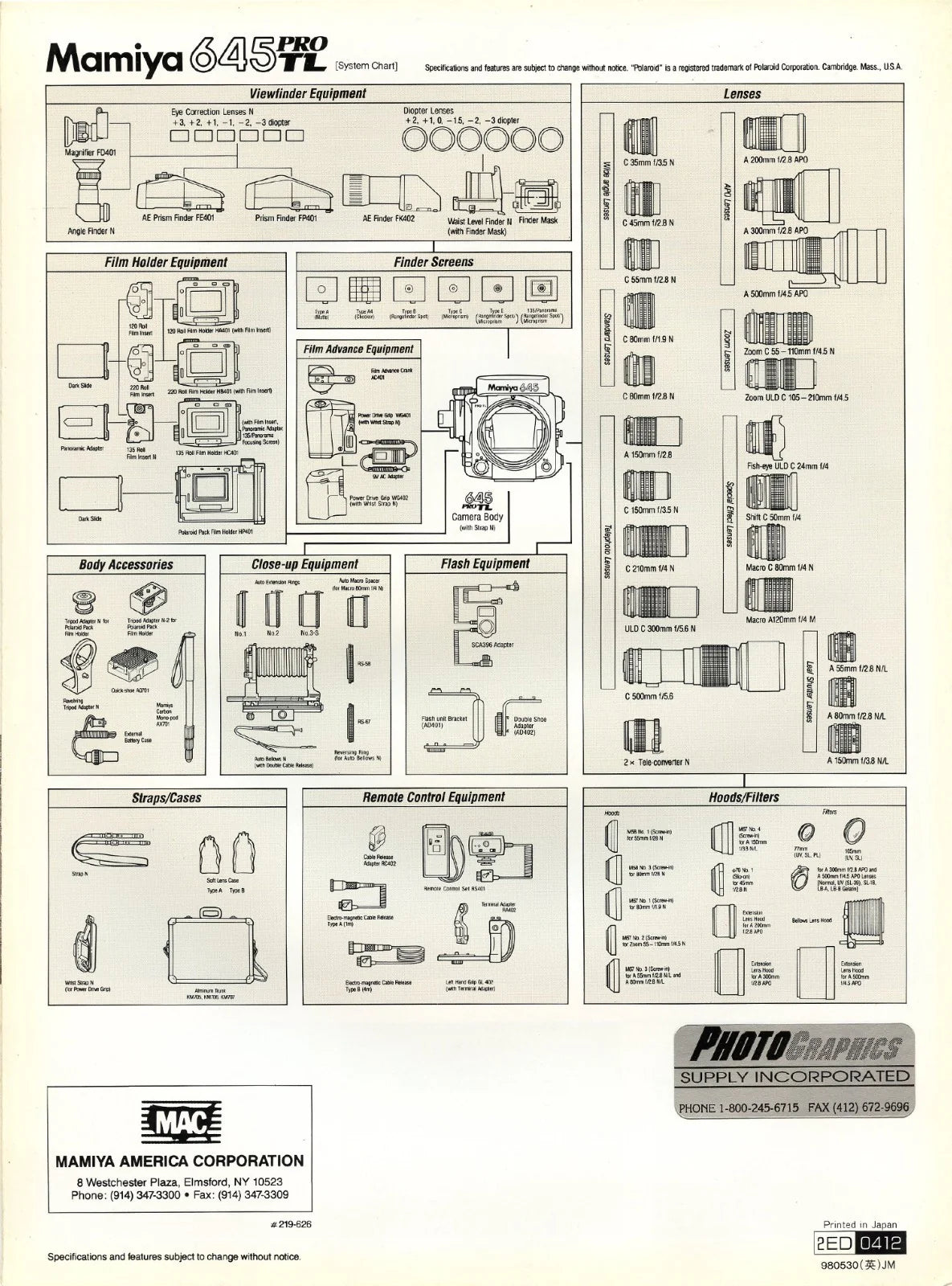 Original Brochure for Mamiya 645 SV Pack II/645 SVX Pack II