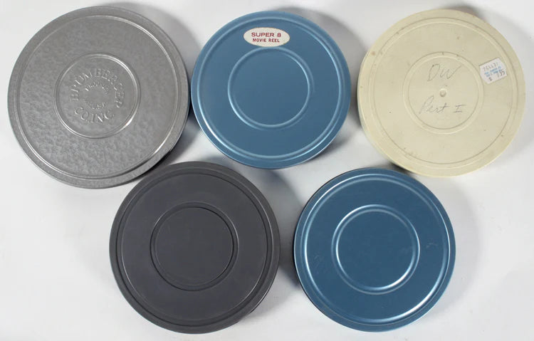 MOVIE CANS SUPER 8MM VARIOUS SIZES LOT OF 5