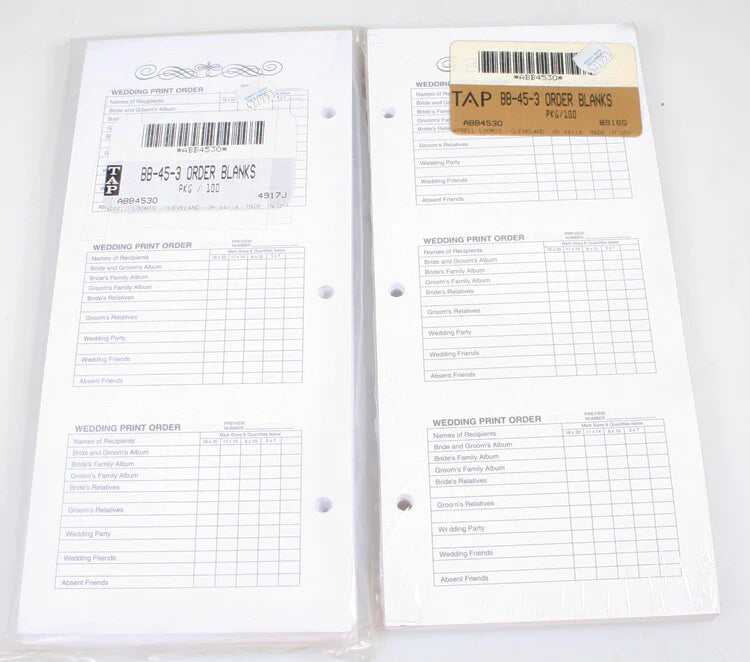 WEDDING PHOTO ORDER FORMS 2 PACKS OF 100, NEW OLD STOCK