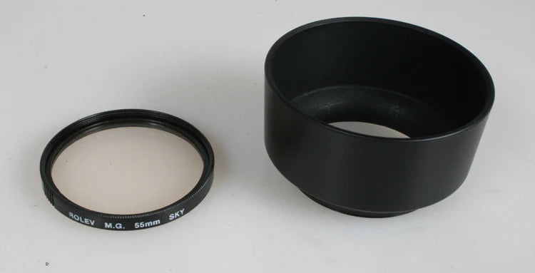 55MM LENS HOOD HARD PLASTIC WITH SKY FILTER