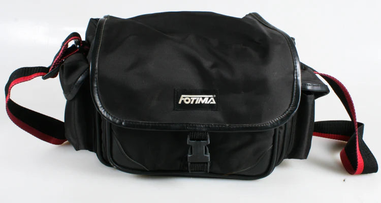 FOTIMA BLACK AND RED CAMERA BAG WITH STRAP