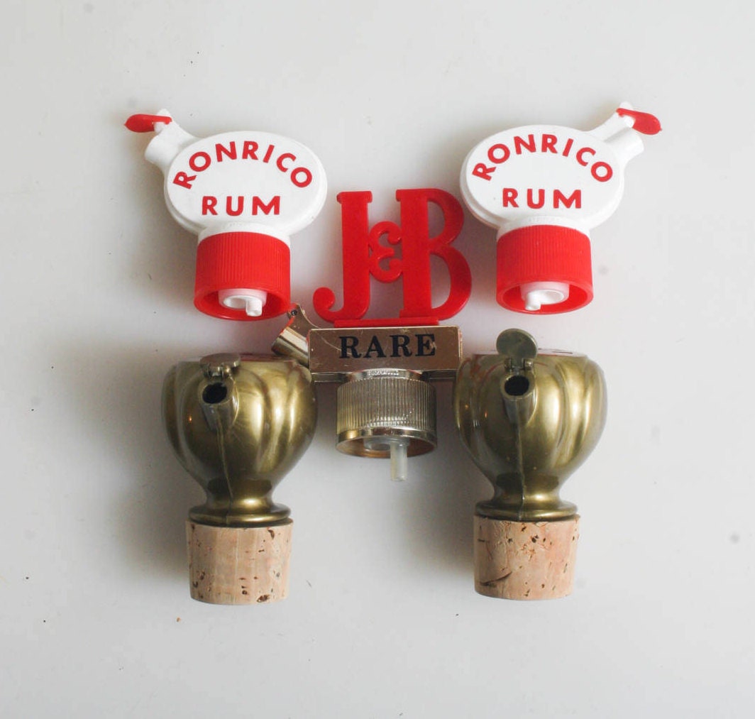 Vintage Liquor Pouring Spouts Set Of 5//Bar products//Rum Pouring Spout