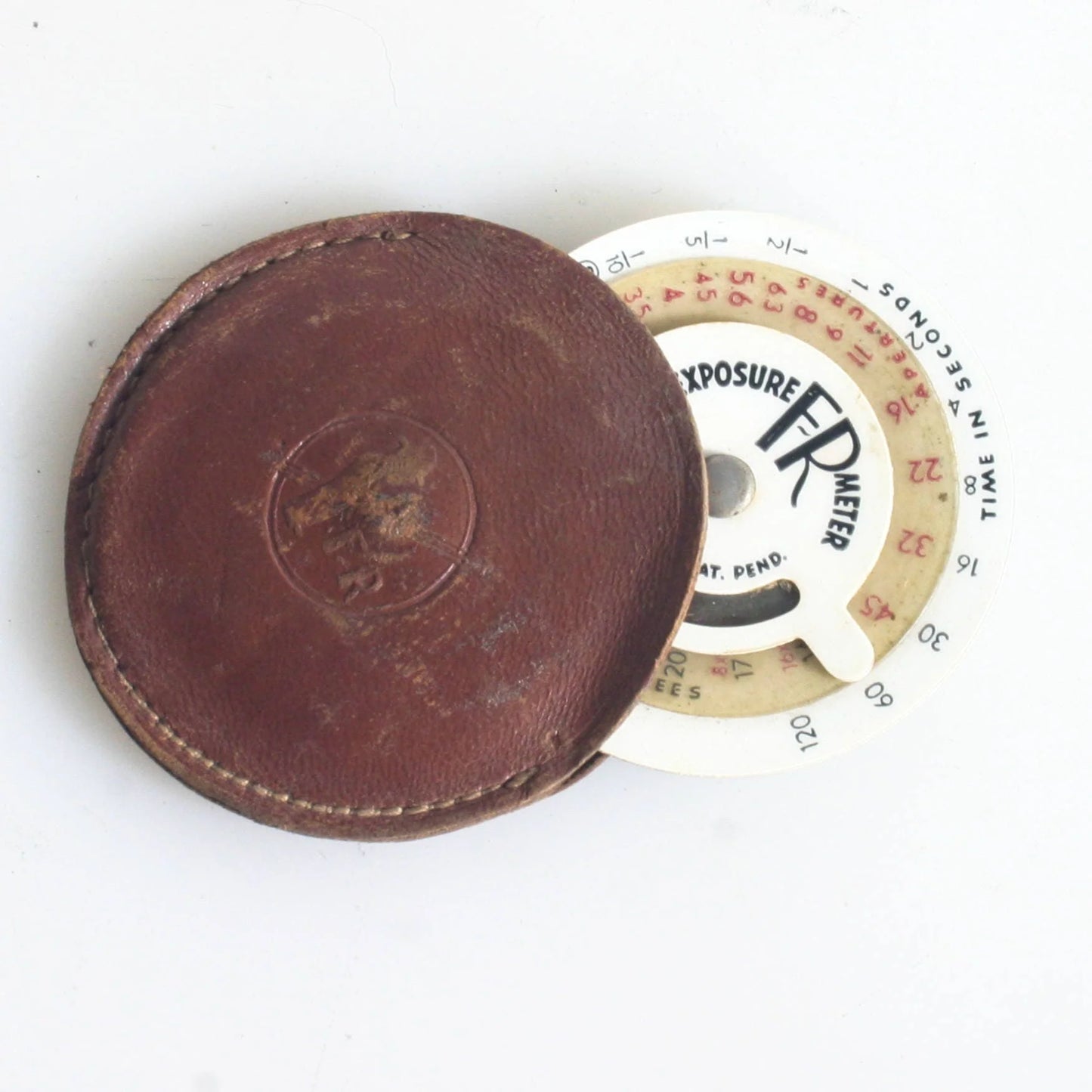 Vintage Fr Exposure Meter//Small Celluloid Dials In Leather Case