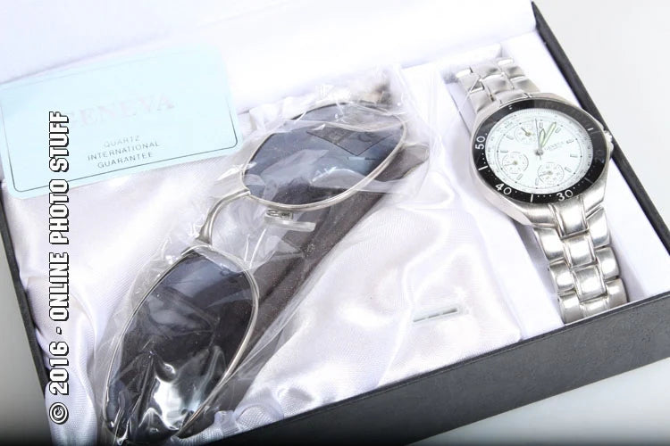GENEVA WATCH AND SUNGLASSES IN CASE