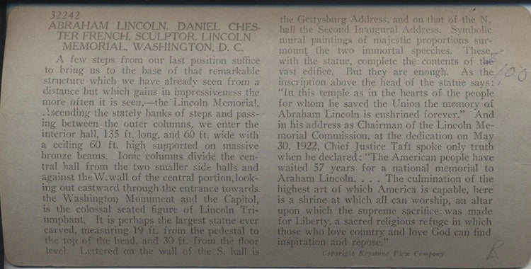 Stereoview of Abraham Lincoln Memorial - Washington, DC