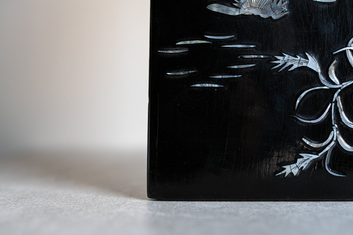 Laquered Board w/ Inlaid Mother of Pearl Fishing Scene
