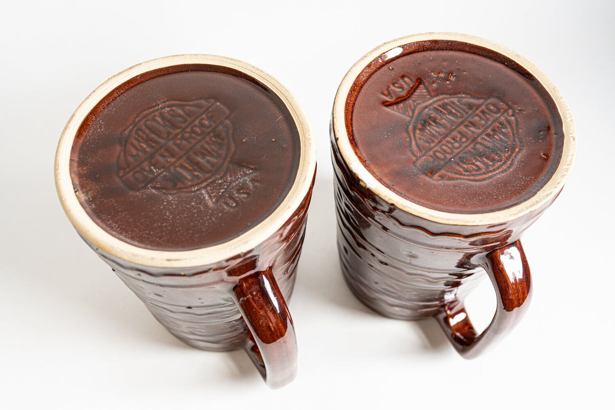 Brown Daisy Flower 1950s Marcrest Oven Proof Stoneware Pitchers - Set of 2