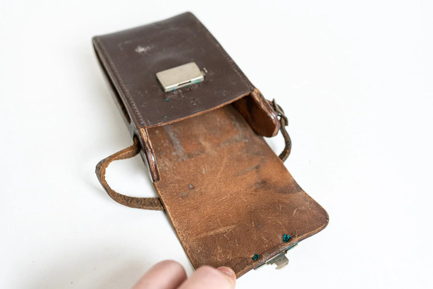 Vintage Dark Brown Leather Camera / Accessory Case w/ Hand Carry Strap
