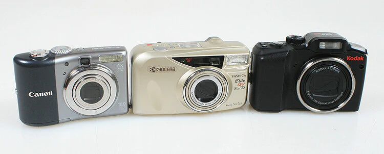 CAMERA COLLECTION SET OF 3, FOR PARTS, YASHICA, KODAK, CANON