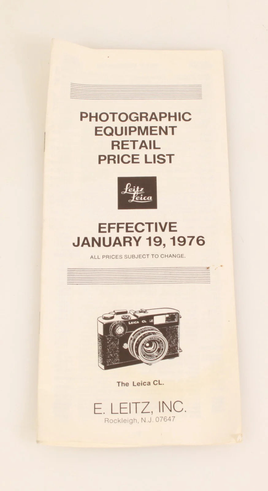 Vintage Leitz Leica Retail Price List Brochure - 1976