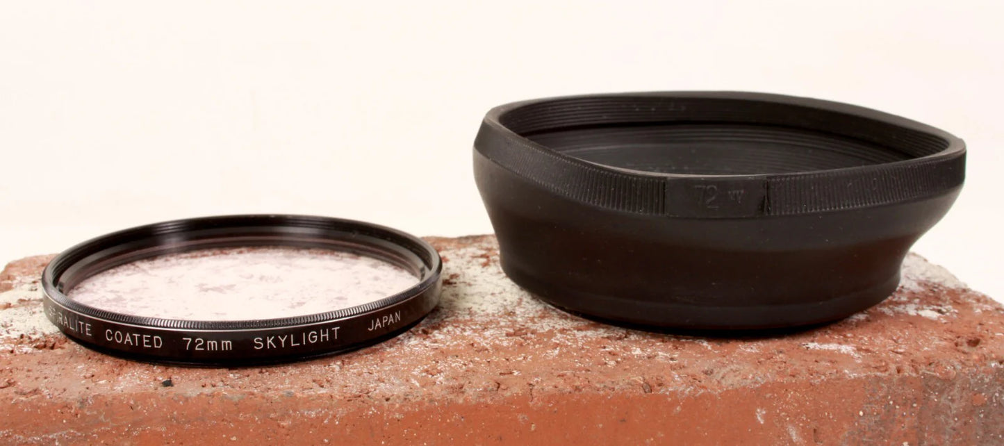 72mm Rubber Lens Hood w/ Spiralite Skylight Filter