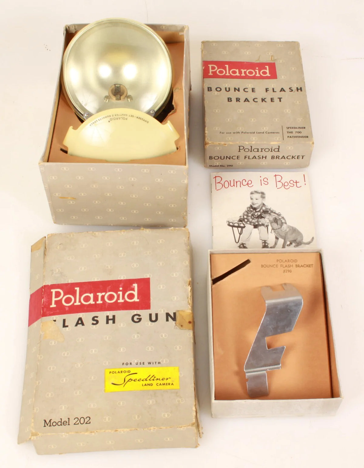 Vintage Polaroid Flash Gun & Bracket Set w/ Boxes