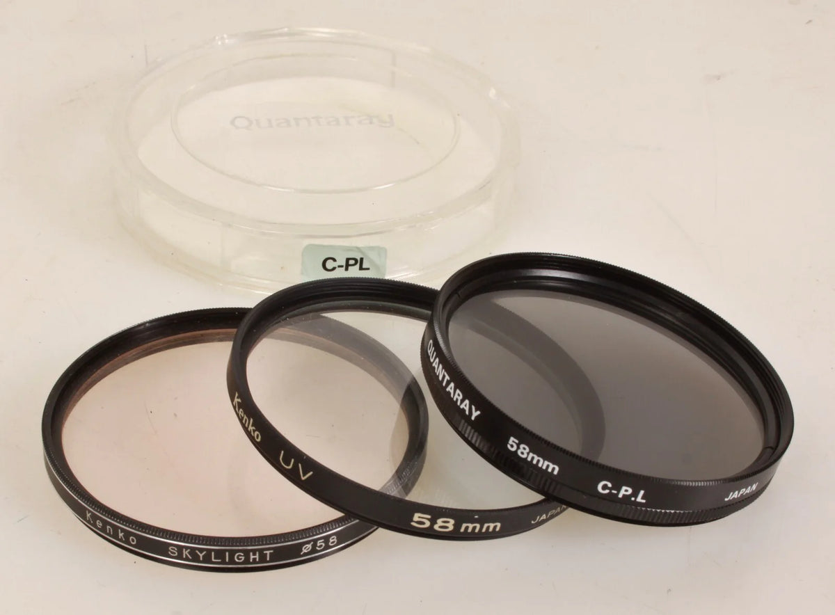 Lot of 3 58MM Camera Lens Filters Sky Light UV CPL Diffusion