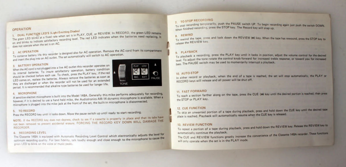 Audiotronics 148A Tape Recorder Manual