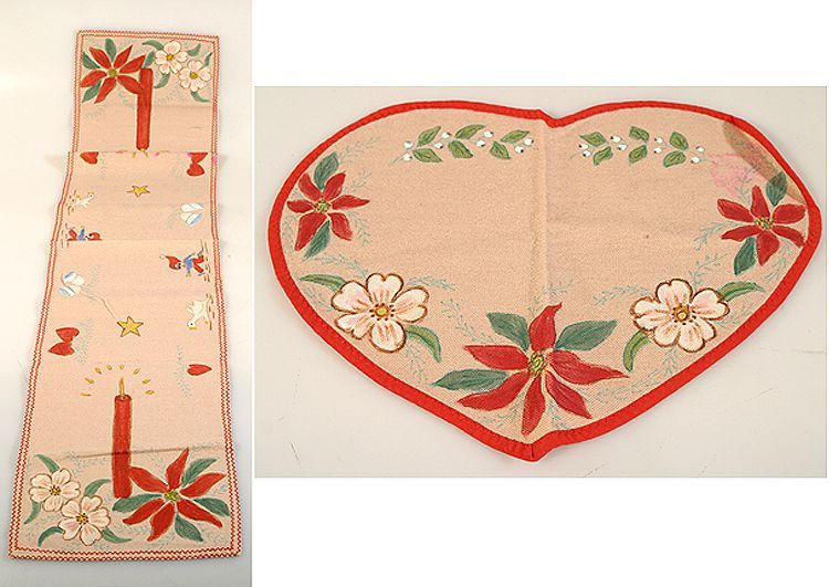 CHRISTMAS TABLE RUNNER AND HEART SHAPED DOILY
