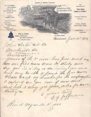 REVERE RUBBER COMPANY, EST. 1863 SIGNED LETTER, JANUARY 10 1894