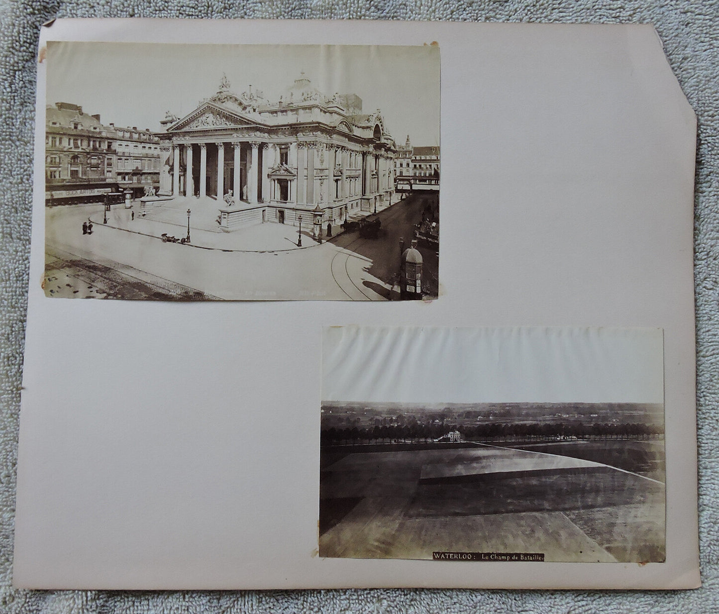SET OF 2 ALBUMEN PRINTS, SCENES FROM BRUXELLES, LA BOURSE + WATERLOO