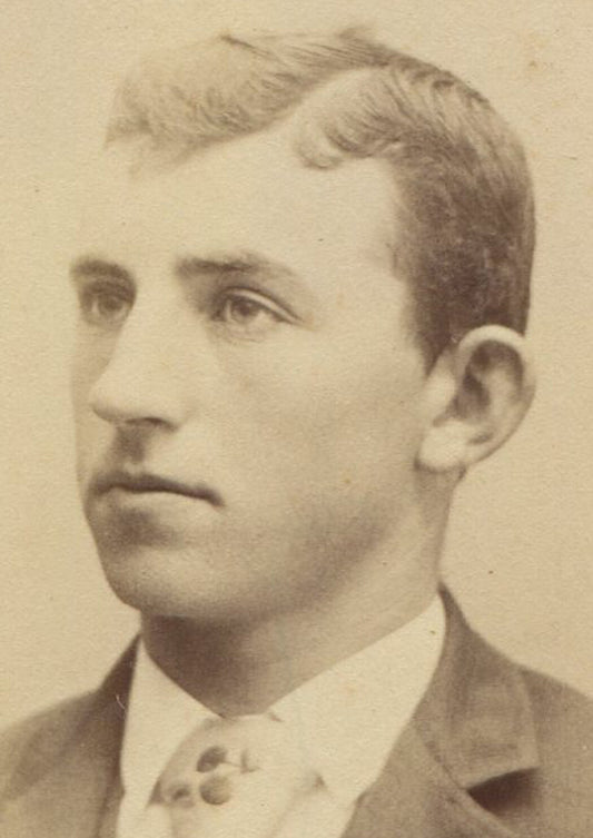 YOUNG MAN THINKING HE WANTS TO RUN AWAY W/ HIS BEST FRIENDS GIRL. CABINET CARD.