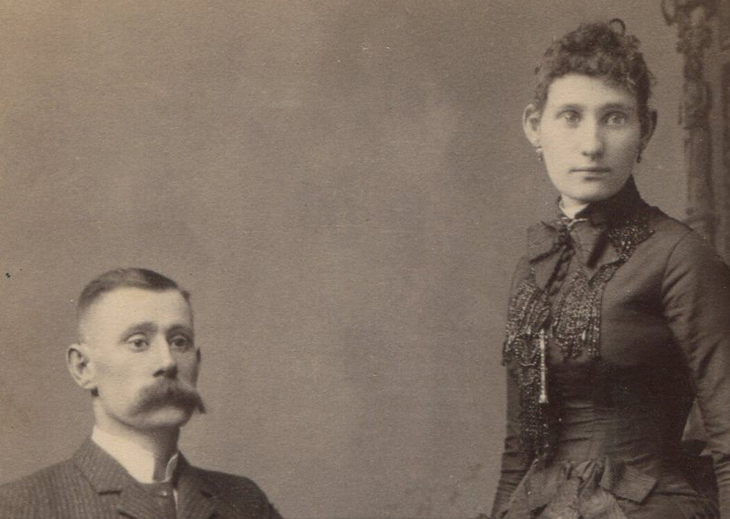 Vintage cabinet card photograph: Tall Thin Couple, Rattling Bones, Olean NY - Moody portrait, wall decor, photo prop