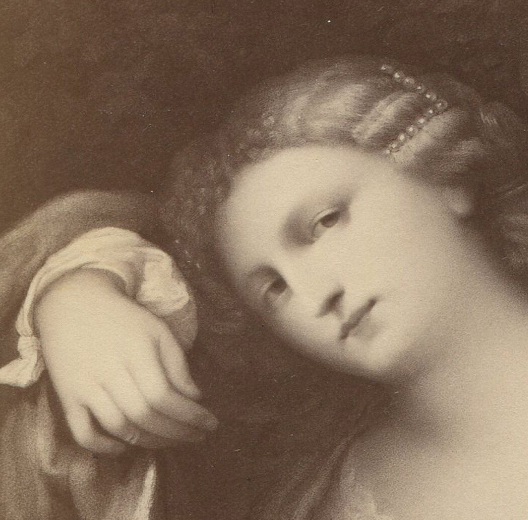 WOMAN W/HAND AT BREAST. PHOTO OF ARTWORK. CABINET CARD.