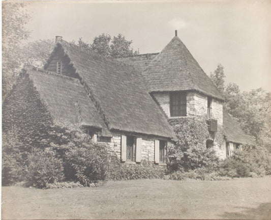 Antique Vintage 14x17 Silver Print Cottage With Thatched Roof Photograph