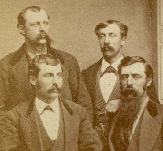 MEN VERY IMPRESSED W/THEIR FACIAL HAIR. GROUP PHOTO. CDV. FARMINGTON, ILL.