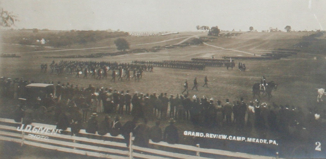 U.S. MILITARY AT CAMP MEADE, PA. GRAND REVIEW OF TROOPS, 1898. ALBUMEN, FRAMED.