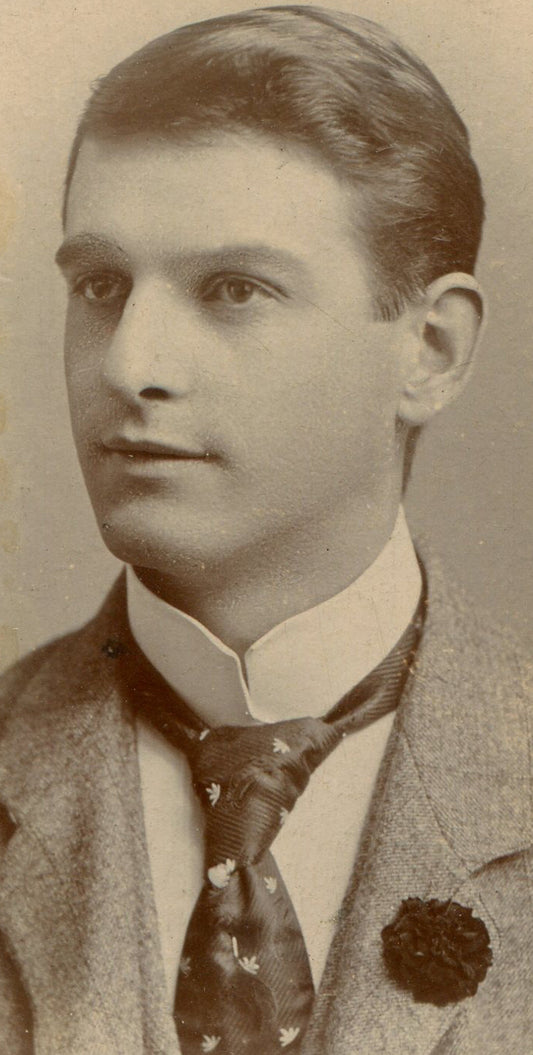 FASHION FORWARD YOUNG MAN. BLACK BOUTONNIERE, COOL TIE. CDV. CANTERBURY, ENGLAND