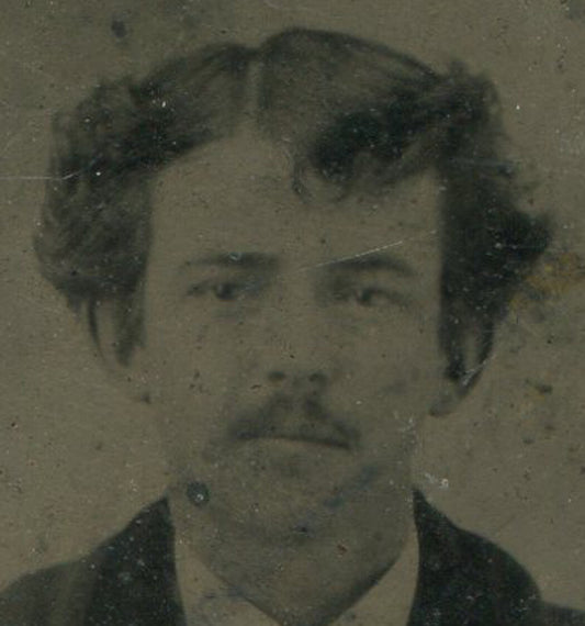 Tintype Photograph Man on Posing Chair 3.5x2.5 Inches Vintage Old Photo
