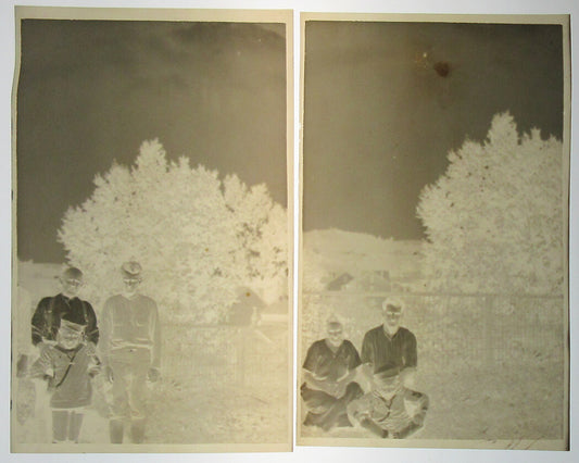 YOUNG MAN IN UNIFORM, BOY IN SAILOR SUIT W/ PARENTS. 2 SET 3.5 X 6 NEGS. 1910s.