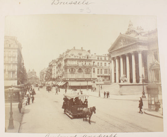 BRUSSELS, BOULEVARD ANSPACH. HORSE DRAWN TROLLEY.  8x10 reprint