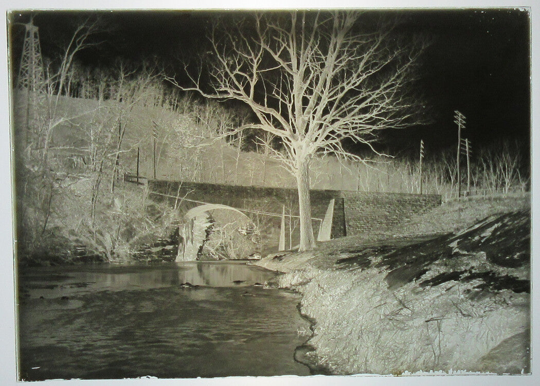 ALLEGHENY COUNTY, PA. BRIDGE AND STREAM. 5 X 7 GLASS PLATE NEGATIVE,CIRCA 1910s.