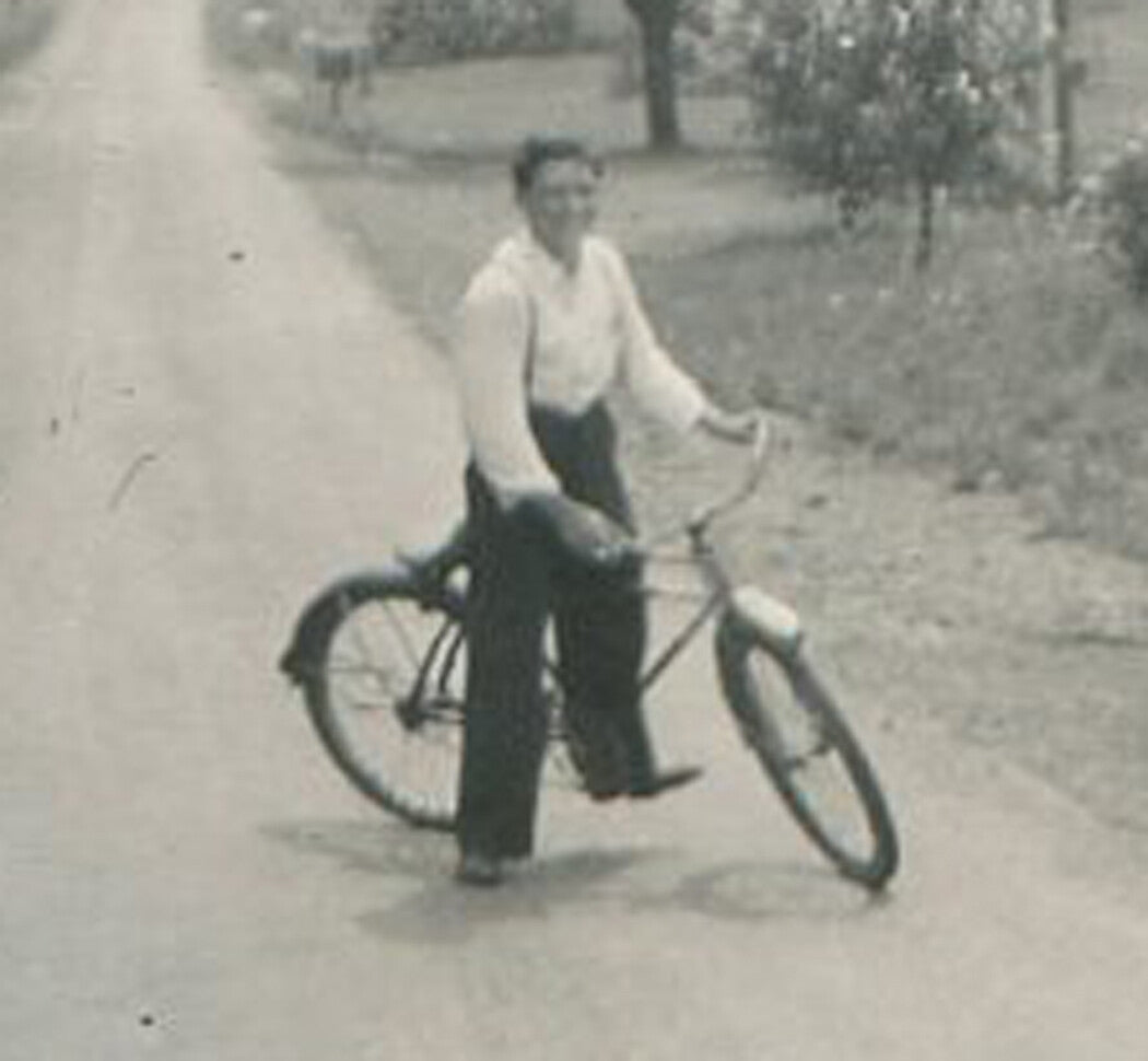 BOY ON A BIKE, DIRT ROAD. 4 SET B W PRINTS. 1950.