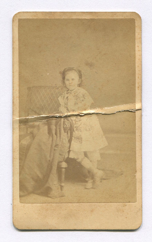 YOUNG GIRL LEANING ON CHAIR. CDV. PROVIDENCE, R.I.