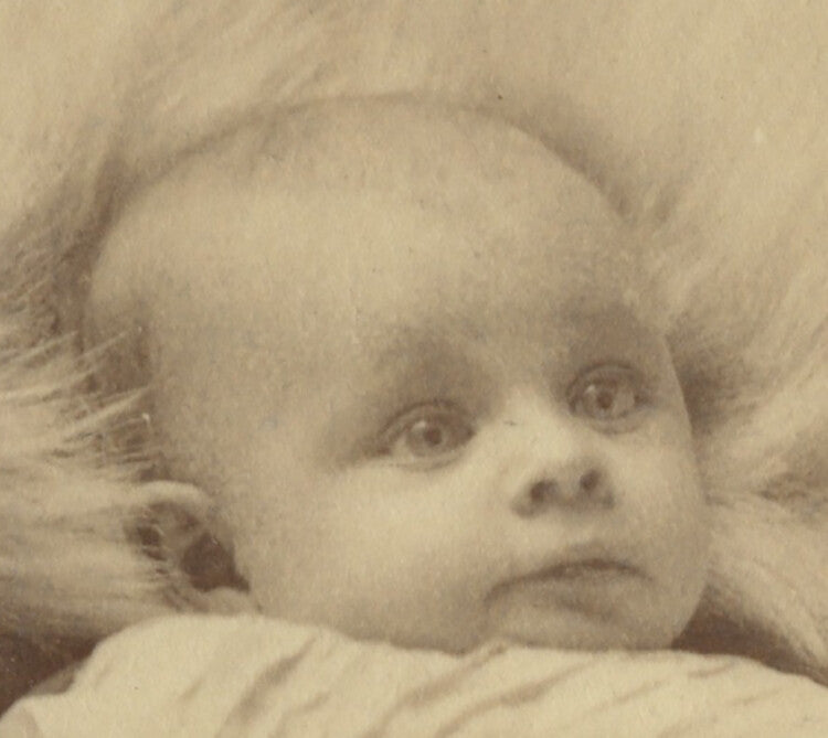 CAB CARD PHOTO CUTE BABY FROM HOMESTEAD, PA, BY MOYE, GRAPHIC BACK