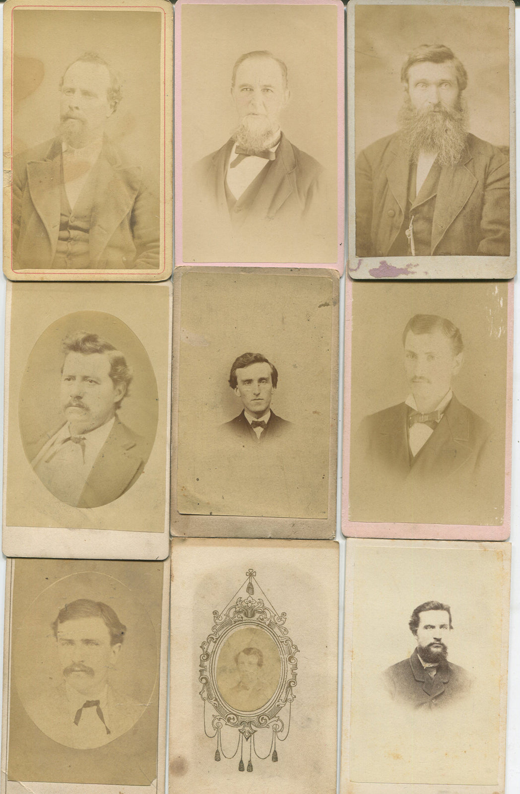 MEN, CDV, COLLECTION OF 9. VARIOUS POSES AND AGES.